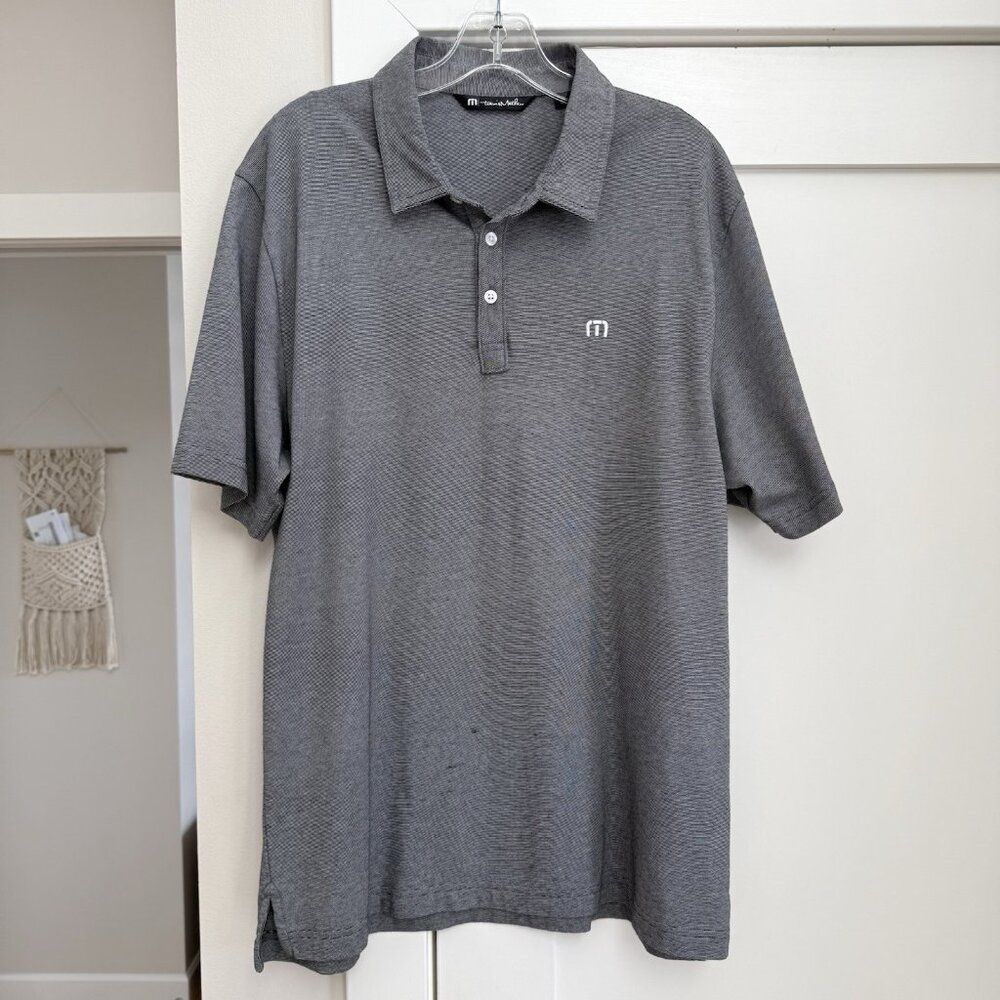 Travis Mathew Mens L Heathered Gray Performance Micro-Striped Stretch Polo Shirt